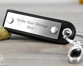 Personalized Leather and Steel Keychain, Key Fob, Lovers Gift, Custom Leather Stainless Steel, Customized Leather Keyholder, SALE