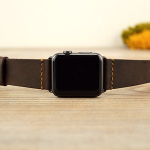 Bruin leren Apple Watch-bandje / Series 3-10 en Ultra/Ultra2 SE / 40,41,42/44,45,46 mm/49 mm Handgemaakte Apple-band Gepersonaliseerd