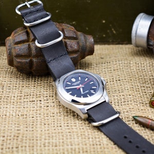 Grey Leather Watch Strap, Military Style Straps, 18mm, 20mm, 22mm 24mm Strap, FREE PERSONALIZATION/band 18mm, 20mm, 22, 24