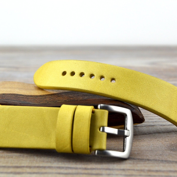Bracelet de montre en cuir jaune moutarde, bracelet de montre coloré, bracelet classique, 16mm / 18mm / 20mm / 22mm / 24mm / 26mm / Montre classique jaune / Bracelet jaune