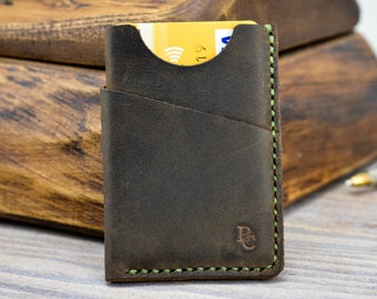 Handmade Front pocket wallet/ Slim card holder wallet/ Free Personalization/ Hand Stitched Mini wallet/ Crazy Horse leather Wallet/Mens SALE