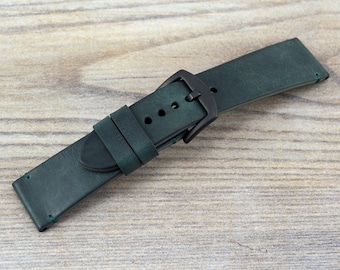 Green Leather Watch Strap, Custom made watch Band, Classic watch band, Unisex Distressed Green Leather Band 16mm/18/20mm/22mm/24mm/26mm SALE