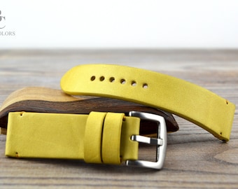 Mustard Yellow Leather Watch Strap, Colorful Watch Band, Classic Band, 16mm/18mm/20mm/22mm/24mm/26mm /Yellow Classic Watch /Yellow band