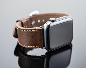 Brunt läderarmband för Apple Watch / Serie 2-11 & Ultra/Ultra2,3 / SE / 40,41,42/44,45,46/49 mm Handgjort Apple-armband, personligt