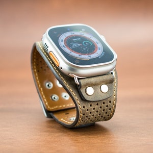 Brown Apple Watch Ultra/Ultra2 Cuff Band / Unique Perforated Design / Unisex Cuff Band / 49mm Cuff Band / Different Leather Colors Available