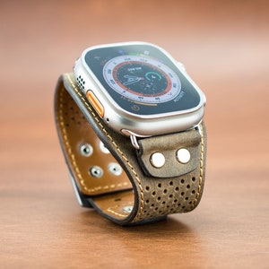 Brown Apple Watch Ultra Cuff Band / Unique Perforated Design / Unisex Cuff Band / 49mm Ultra Cuff Band / Different Leather Colors Available