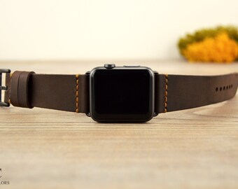 Brown Leather Apple Watch Strap / Series 3-11 & Ultra/Ultra2,3 / SE / 40,41,42/44,45,46mm/49mm Handmade Apple Band Personalized