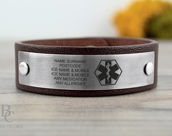 Medical ID Bracelet, Phone number Bracelet Medical Alert Bracelet Epilepsy Bracelet Leather Bracelet Allergy Bracelet Epilepsy Bracelet SALE