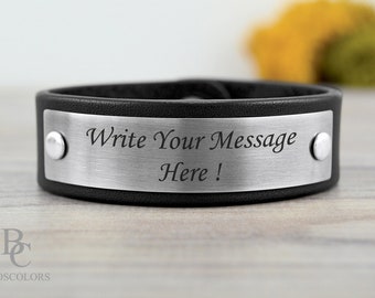 Personalized Leather Bracelet, Write Your Message Here, Leather Custom Cuff Bracelet, Leather jewelry, Cuff Bracelet Men Boyfriend Gift SALE