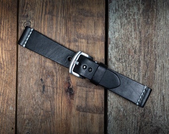 Black Leather Watch strap, Leather Watch band, Hand stiched Strap, Custom Thread Colors, Men&#39;s watch strap, Calf Leather Quality Strap SALE