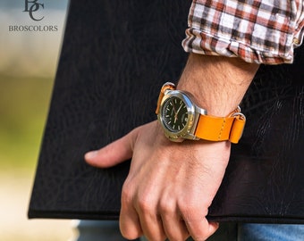 Bracelet de montre en cuir Orange Zulu, bracelets de style militaire, bracelet 18mm, 20mm, 22mm 24mm, personnalisation gratuite/bande 18mm, 20mm, 22, 24