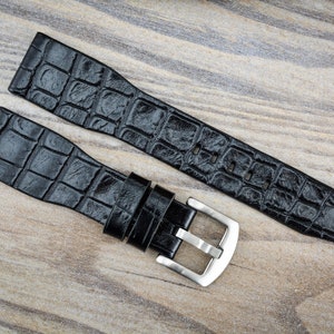Black Leather Pilot Watch Strap 20mm/21mm/22mm Crocodile embossed Leather Pilot Watch Band Wristwatch Band Men's strap IWC, Hamilton