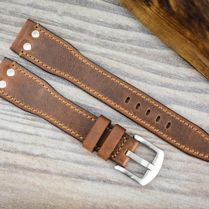 Big Pilot Leather Watch Strap 20mm/21mm/22mm with Silver Rivets, Pilot Watch Band Wristwatch Band Men's watch strap IWC Strap Hamilton strap