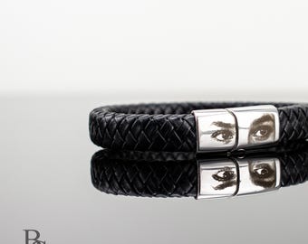 Braided Leather Bracelet Personalized Black Color Luxury Men's Bracelet Stainless Steel Clasp Best Men's Personalized Gift, Initials, Names