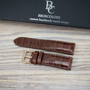 Brown Crocodile Embossed Watch Strap, Padded Watch Strap, Classic look watch band, Luxury Unisex Watch Strap, Free Personalization