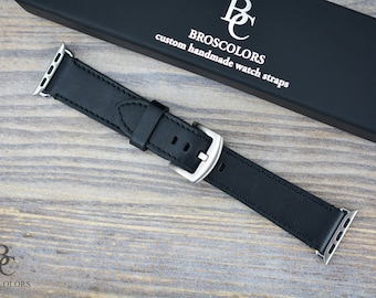 Personalized Black Leather Aplle Watch Strap 40mm 41mm 42mm/44mm 45mm 46mm Series 5 6 7 8 9 10 11 /Ultra/Ultra2,3