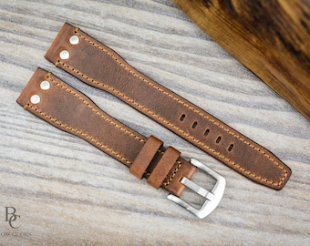 Correa de reloj de cuero de piloto grande de 20 mm/21 mm/22 mm con remaches plateados, correa de reloj de piloto, correa de reloj de pulsera, correa de reloj para hombre, correa IWC, correa Hamilton