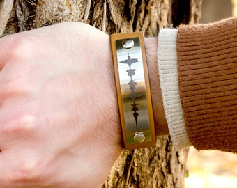 Sound Wave Bracelet, Personalized Gift for Him, Men&#39;s Custom Leather Bracelet, Husband Custom Gift, Bracelet for Him, Engraved Men Bracelet