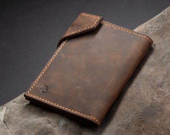 Mini Leather Wallet in Brown Distressed Leather - Personalization available