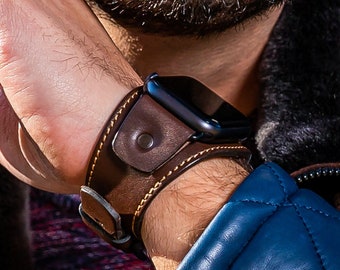 Brown Apple Cuff Watch Band Customized / 40mm 41mm 42mm 44mm 45mm 46mm 49mm / Coffee Brown Color/Series Ultra/Ultra2, SE, 10, 9, 8, 7, 6, 5