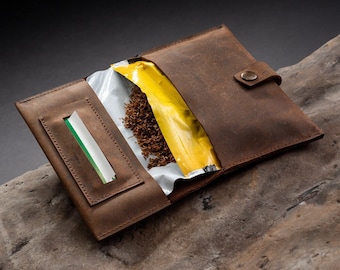 Leather Tobacco Pouch, Handmade Personalized Tobacco Bag, Mens Tobacco Case, Custom Tobacco Pouch, Tobacco Rollup Pouch, Smokers Accessories