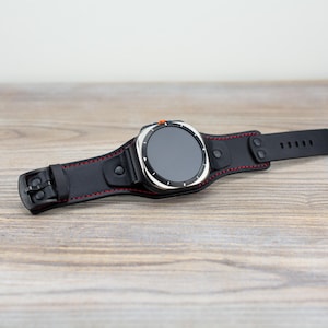 Samsung Galaxy Ultra 47mm Black Leather Cuff Band, Unique Design / Wide Leather Band / Personalization Available / Customizable