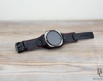 Samsung Galaxy Ultra 47mm Black Leather Cuff Band, Unique Design / Wide Leather Band / Personalization Available / Customizable