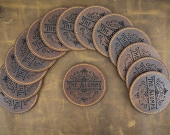 Personalized Round Leather Coasters, set of 4, 6, 8, 10, 20, 50, 100 Circle Table Coasters Drink Coasters Drinkware Cup Coasters Leather