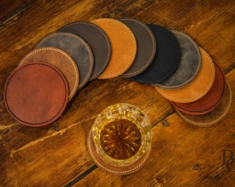 Round Leather Coasters, set of 4, 6, 8, 10, 12 Circle Table Coasters Drink Coasters Drinkware Cup Coasters Leather / Home Decor /