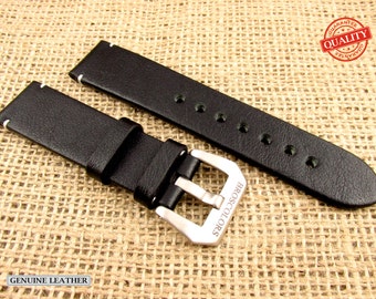 Black Leather Watch Strap, Classic watch band, Custom made watch, Personalized watch band leather men strap high quality 18,20,22,24,26 mm