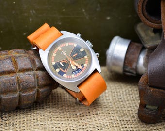 Correa de reloj de cuero color naranja, correa larga, correas estilo militar, correa de 18 mm, 20 mm, 22 mm y 24 mm, correa estilo militar.