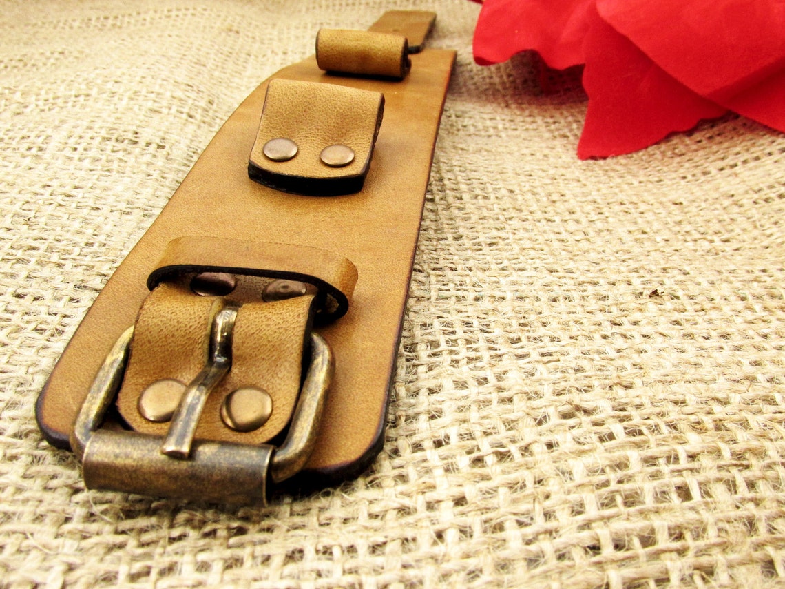 Brown Leather Cuff Watch Band Leather Watch Strap Men's Etsy