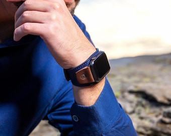 Blue&Brown Apple Cuff Watch Band / 40mm 41mm 42mm 44mm 45mm 46mm 49mm /  Series: SE, 11, 10, 9, 8, 7, 6, 5, Ultra/Ultra2,3