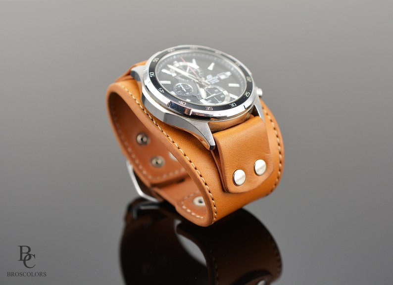 Leather Cuff Watch Band in Light Brown Casio Edifice Strap | Etsy UK