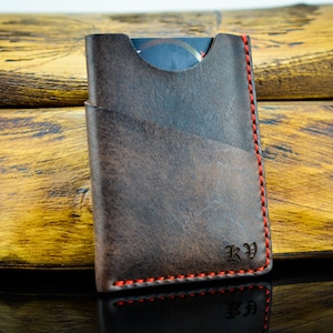 Porta carte sottile in pelle antica, custodia per carte di credito portafoglio sottile Portafoglio minimalista in pelle con manicotto per carte, regali personalizzati per sposi SALDI