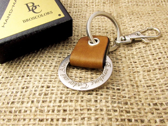 Men's Personalized Leather Keychain, Genuine Leather Keyring