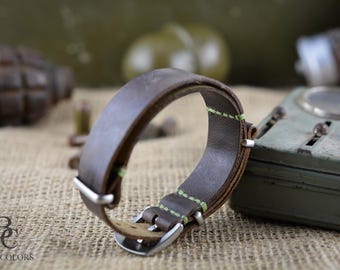 Correa de reloj de cuero larga, correa de reloj marrón, correas de estilo militar, correa de 18, 20, 22 y 24 mm, correa de reloj estilo militar, PERSONALIZACIÓN GRATUITA