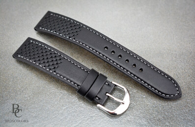 Black Leather Watch Strap Cross Stitched Watch Band Luxury Etsy