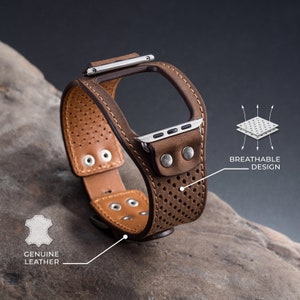 Brown Apple Watch Ultra/Ultra2 Cuff Band / Unique Perforated Design /Crazy Horse Unisex Cuff Band / Apple Watch Ultra 49mm / Customized