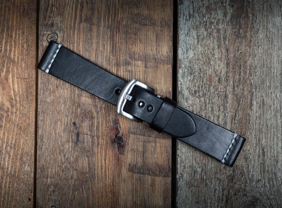 Black Leather Watch Strap Leather Watch Band Hand Stiched Strap Custom Thread Colors Men s Watch Strap Calf Leather Quality Strap SALE Etsy