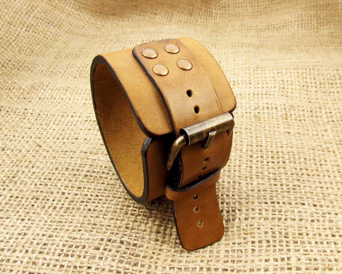 Brown Leather Cuff Watch Band Leather Watch Strap Men's Etsy