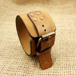 Brown leather Cuff watch band, Leather Watch strap, Men's wide strap, Brown wide watch, Women's Leather Cuff, Women's Wide Watch Cuff SALE image 3