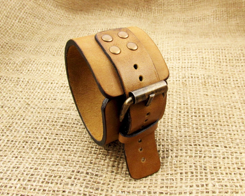 Brown leather Cuff watch band, Leather Watch strap, Men's wide strap, Brown wide watch, Women's Leather Cuff, Women's Wide Watch Cuff SALE image 3