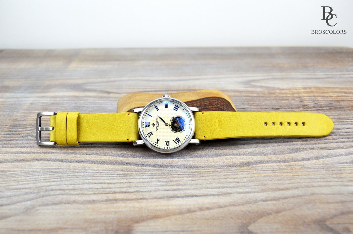 Mustard Yellow Leather Watch Strap Colorful Watch Band Etsy
