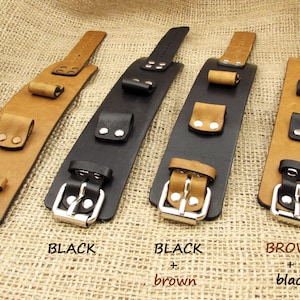 Black Leather Cuff Watch Strap, Wide Watch Band, Unisex Watch Band, Personalized men&#39;s strap, Black watch Cuff band 18,20,22,24mm SALE