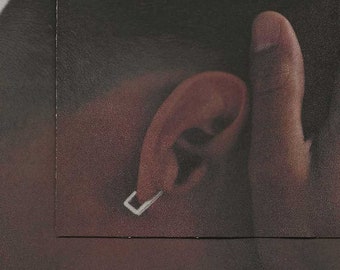 Men's earring in sterling silver, solo single earring, minimalist square shape earring
