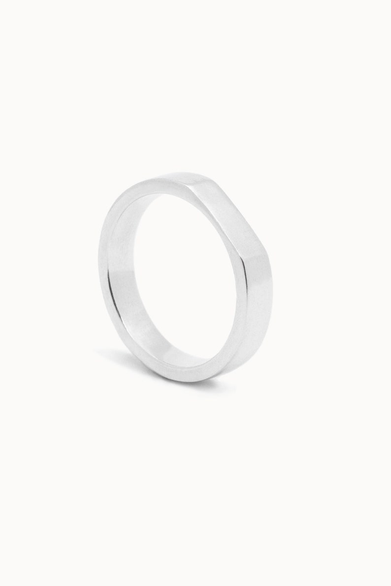 men ring in sterling silver, ring band 4mm wide with a flat face, mirror-polished finish