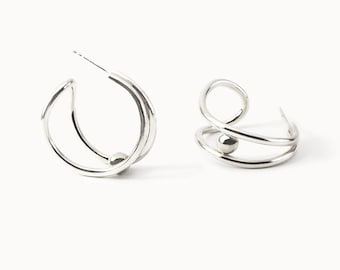 Hoop Earrings in sterling silver, minimalist silver pearl hoops