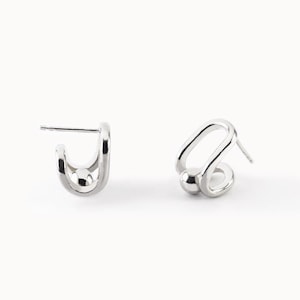 Architectural earrings in sterling silver, minimalist studs with silver pearl