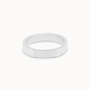 men ring in sterling silver, ring band 4mm wide with a flat face, satin finish